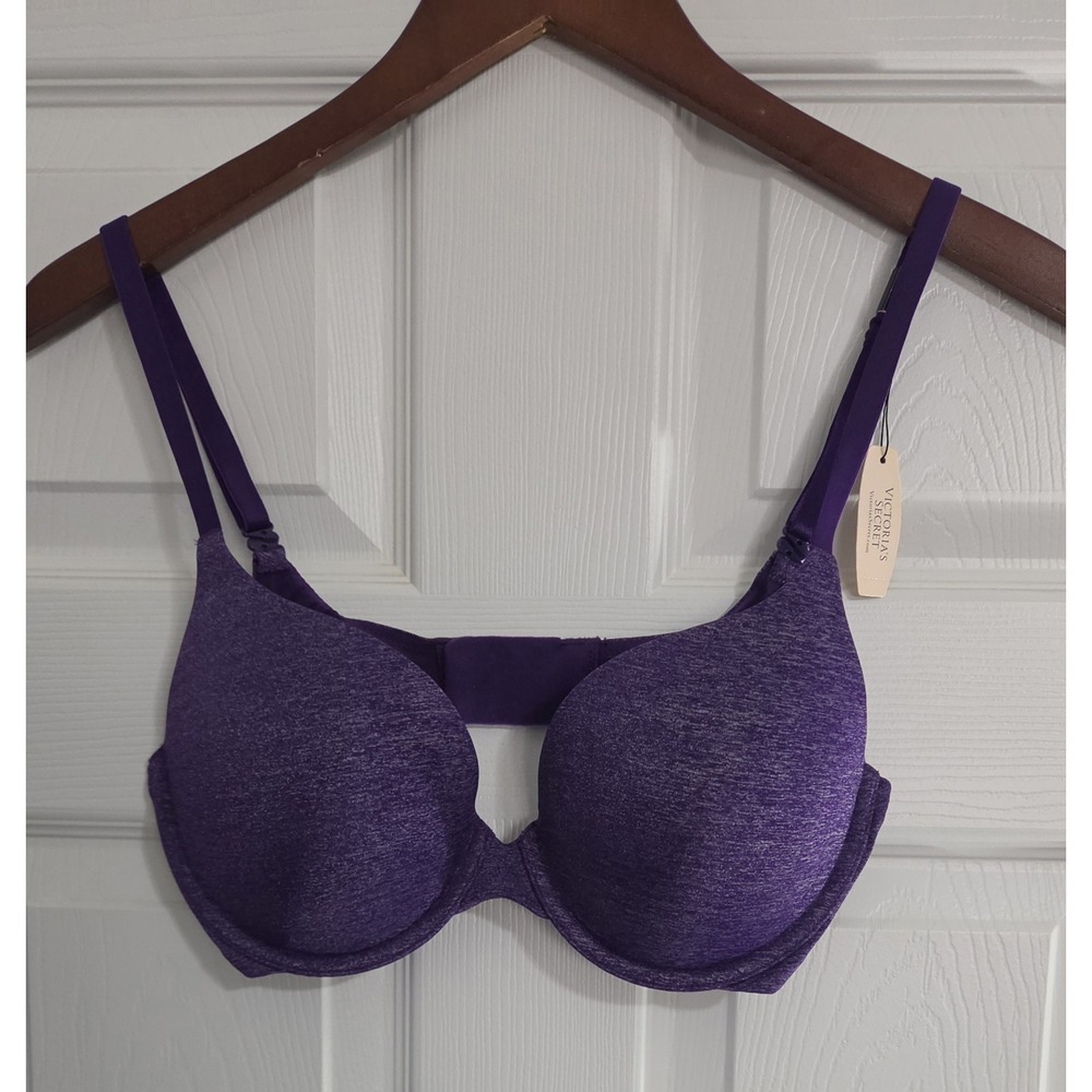 Victoria's Secret Padded Perfect Coverage Heathered Purple Underwire Bra 34D NWT